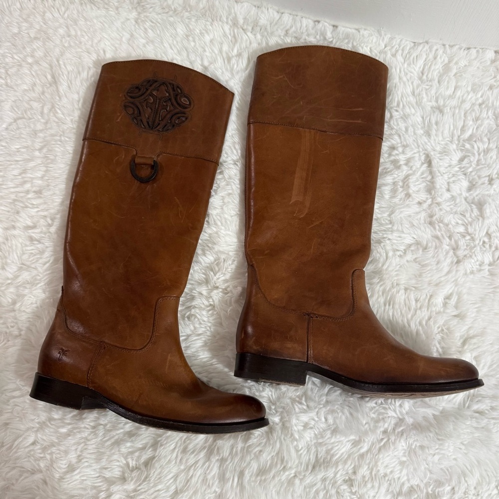 Frye Brown Leather Knee High Cowgirl Boots Size 6.5 - Picture 10 of 16